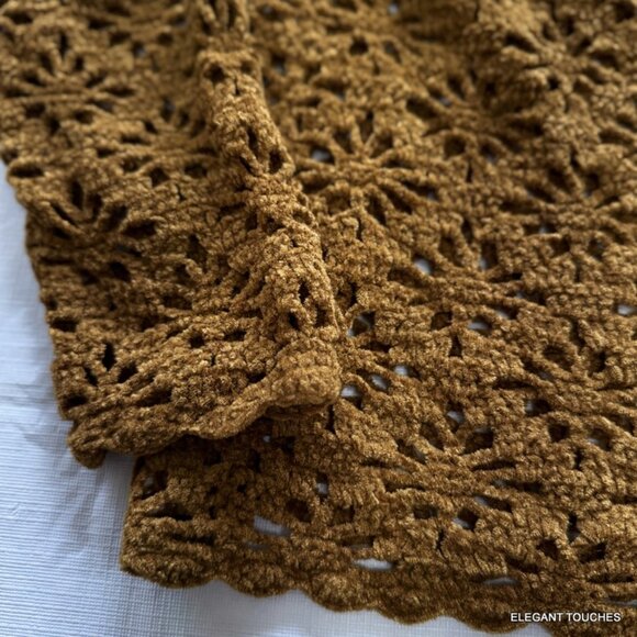 Moda International Womens Cardigan Sweater S Crochet Brown Open Front-Tie Knit - Picture 3 of 9